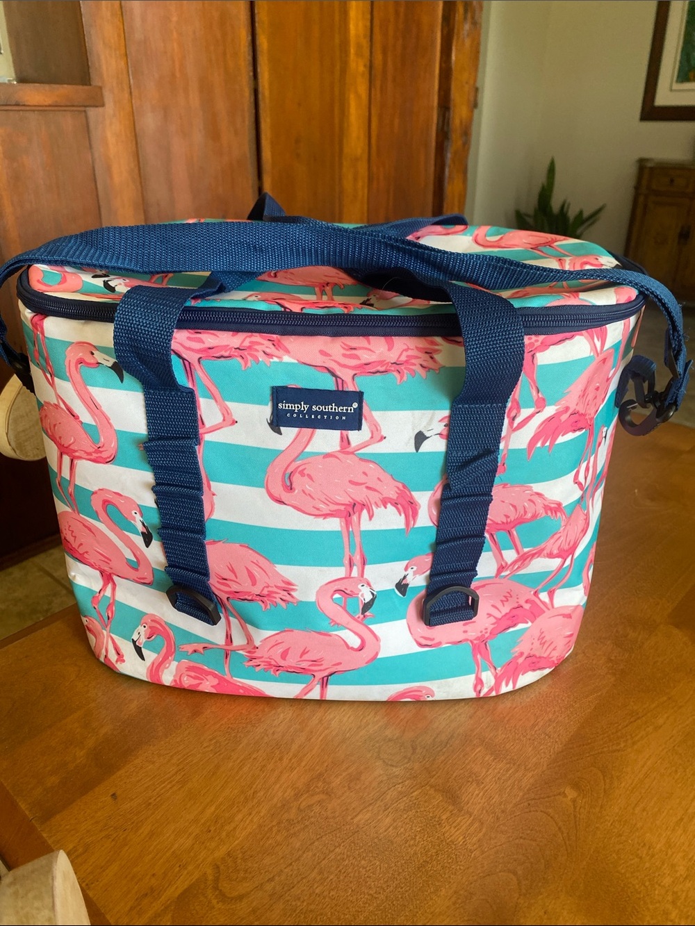 Simply Southern Flamingo Cooler Tote - Pink, Teal & Navy